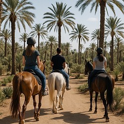 Promenade à cheval (2h)  Balade dans la palmeraie entre palmiers et sentiers du désert. Durée : 2 heures.